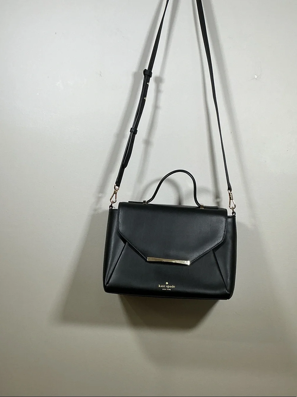 Kate Spade Black Leather Top Handle Crossbody Satchel Gold Hardware